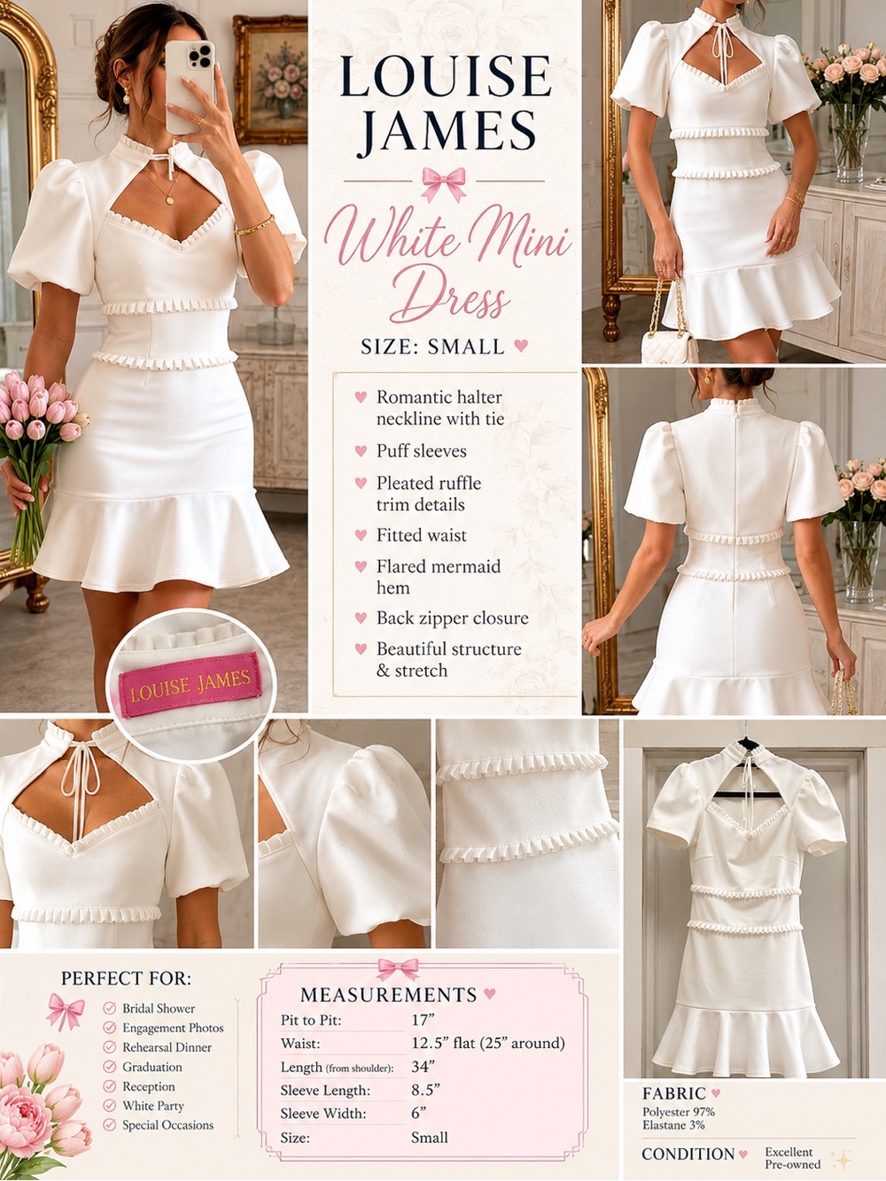 Louise James White Bridal Mini Dress Size S